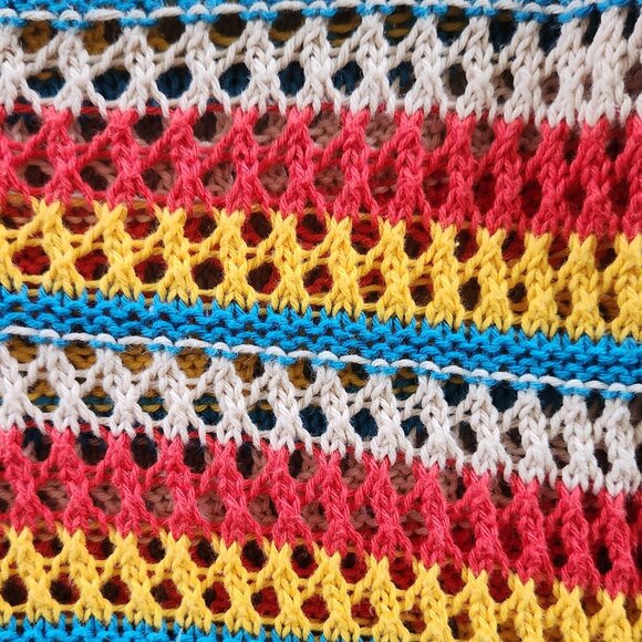 Mother multi striped knitted/chrochet  open stitch cotton polo blouse/sweater XS - Picture 6 of 9